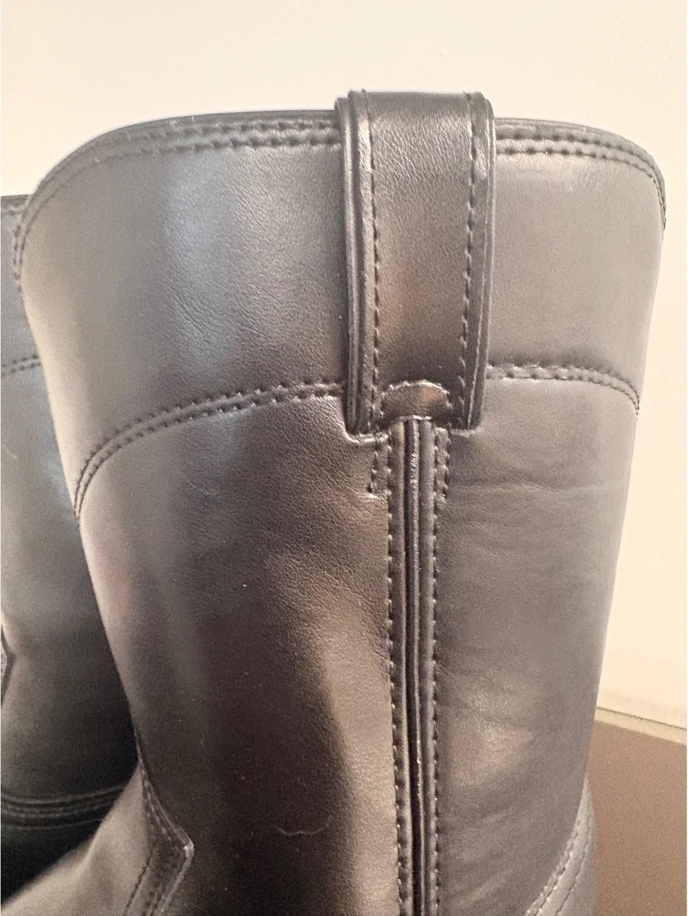 Justin Black Leather Mid-Calf Western Boots with Scalloped Top and Logo Sole